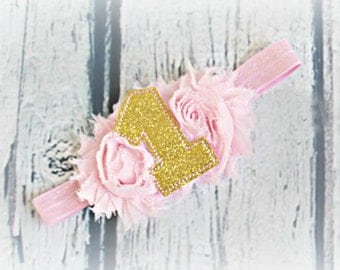 First Birthday Headband Glitter Gold 1st Birthday Girl Headband First Birthday Girl Smash Cake Hair Bow Photo Prop Choose Colors
