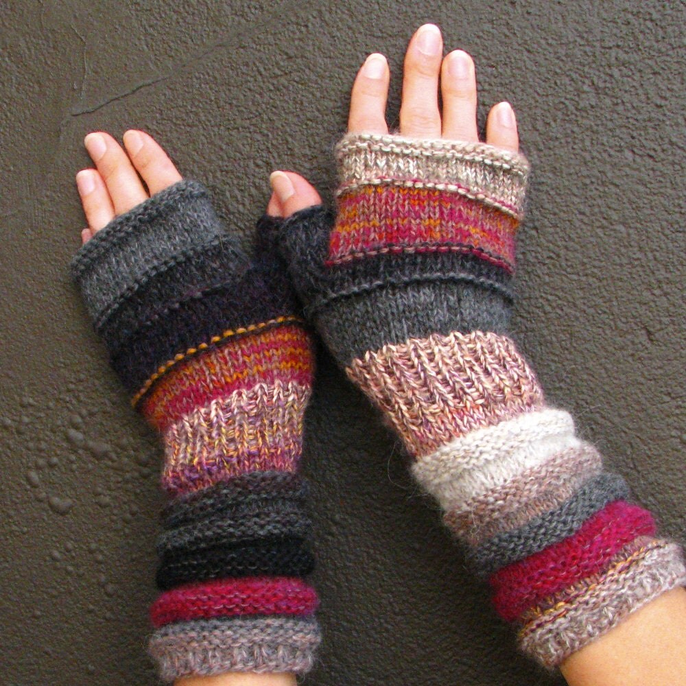 Autumn gift idea Knitted Gloves fingerless gloves Mismatched