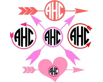 Arrow Monogram Svg, Arrows Monogram Frames, Valentine's Day, Arrows Svg, Hearts Svg, Monogram Frames, Cricut Design Space, Silhouette Svg