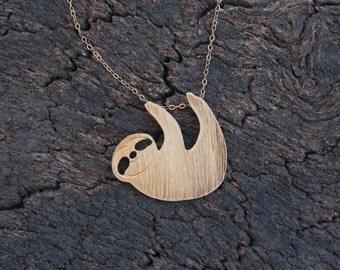 Gold Sloth Necklace, Hanging Sloth Pendant on Goldfilled Chain, Sloth Pendant, Sloth Jewelry, Sloth Gift, Gold Sloth, Three Toed Sloth