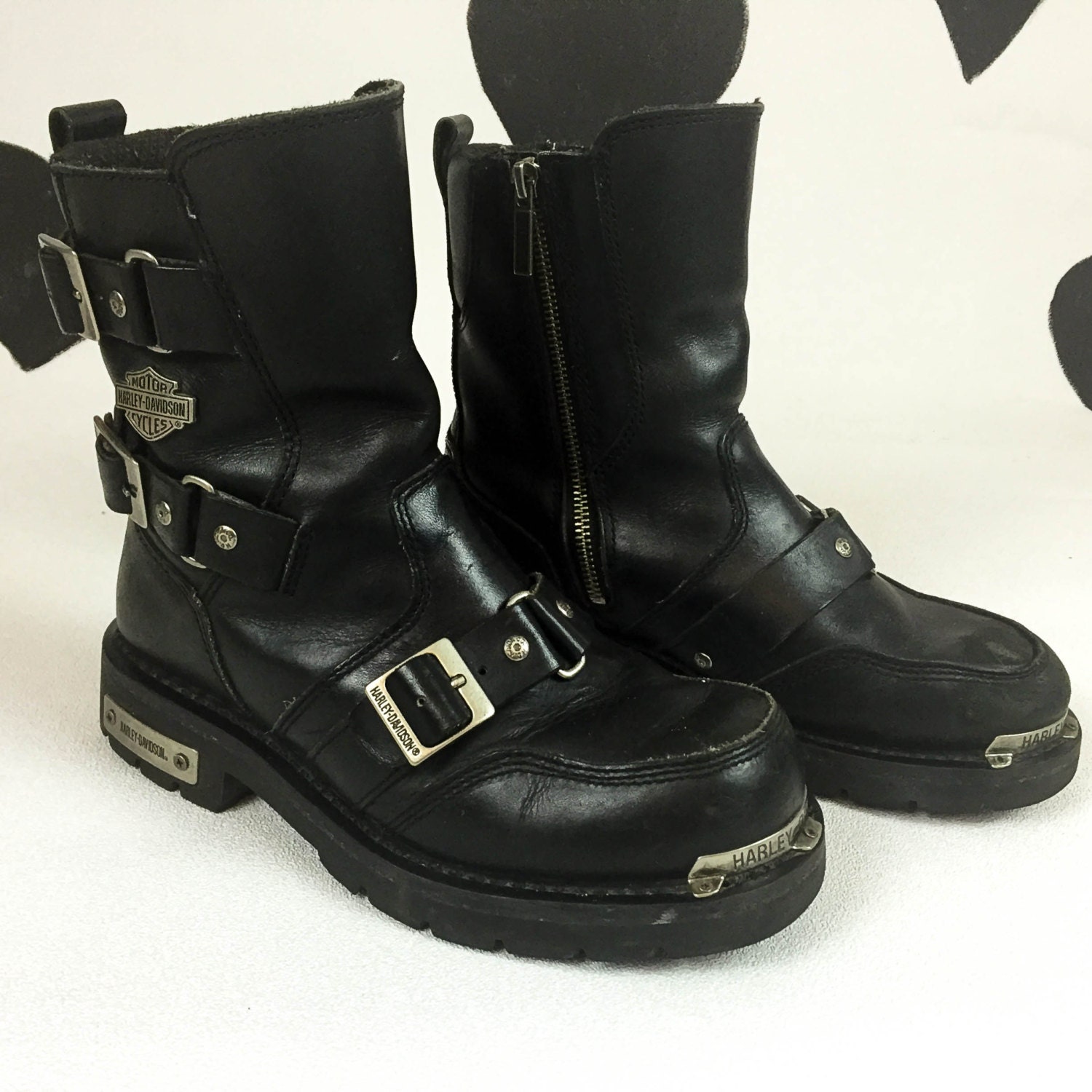 90s Harley Davidson Black Leather Motorcycle Boots / Size 8
