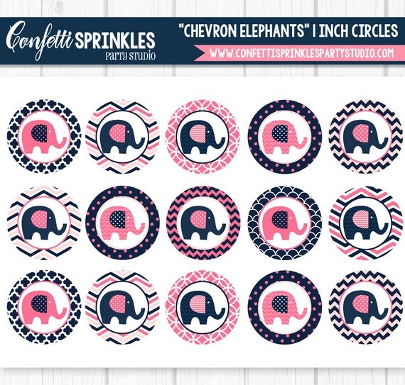 INSTANT DOWNLOAD Pink & Blue "Chevron Elephants" 4x6" 1" Inch Bottle Cap Image/Digital Collage Sheet Il_570xn