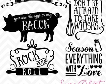 80% OFF Sale Svg Cuttables Kitchen Quotes Menu Pig Whisk Season Everything with Love Cut Files Set DXF SDD031