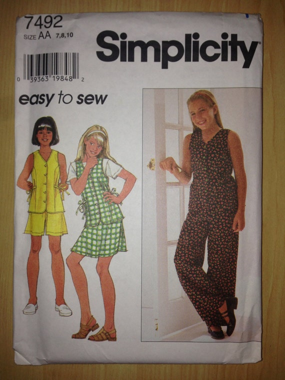 Girls Top, Pants, Shorts and Skirt Simplicity Sewing Pattern 7492 90s Size 7-8-10 Uncut