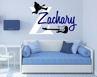 Guitar Wall Decal, Guitar Player Decal, Personalized Guitar Decal, Guitar Wall Decor, Guitar Wall Art, Musician Wall Decal - WD0201