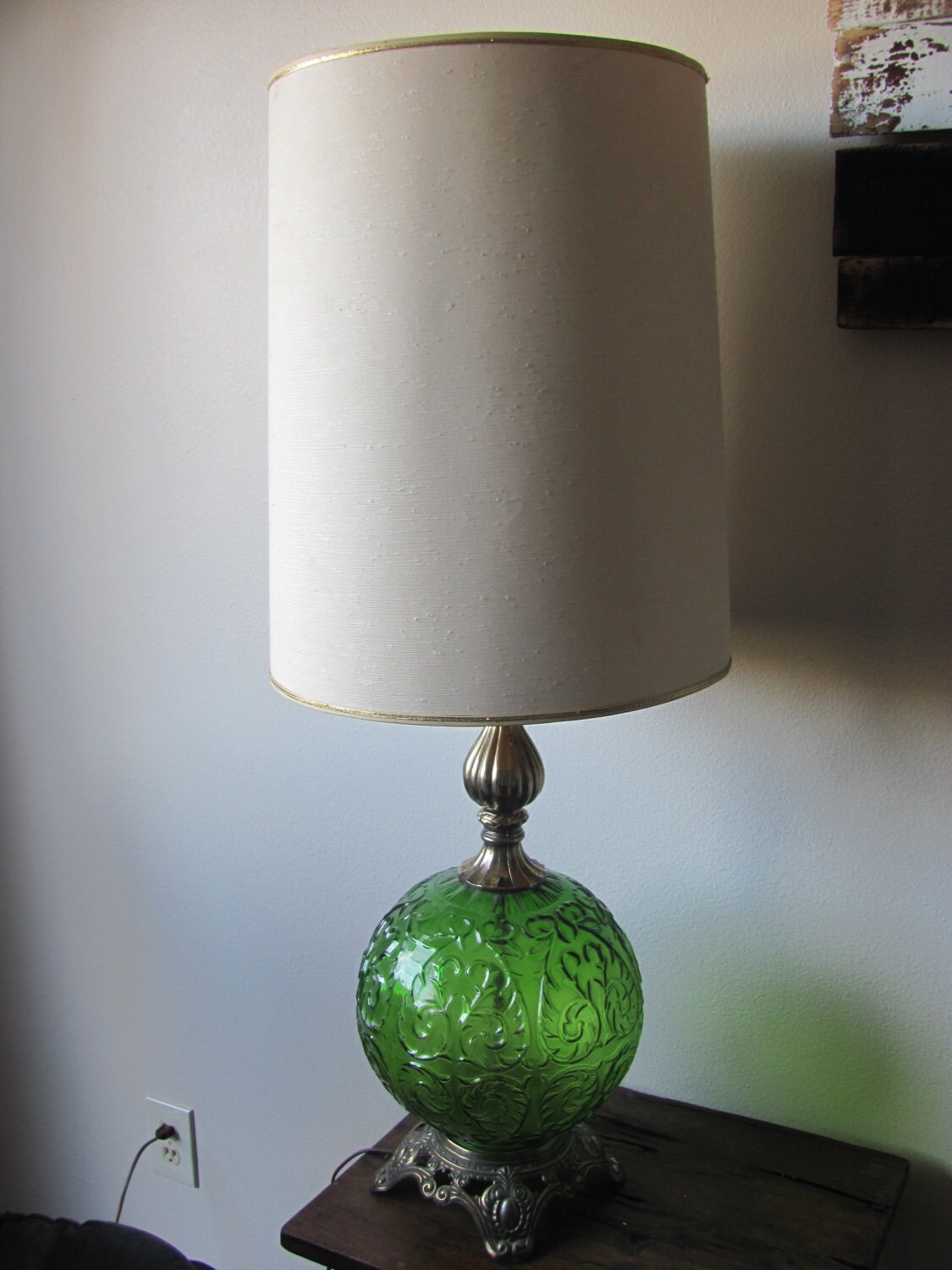 Vintage Retro Green Glass Lamp