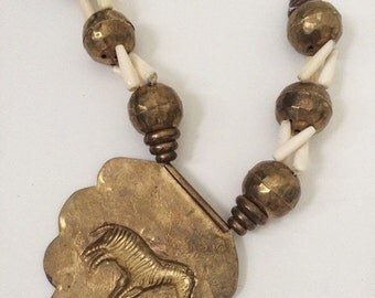 Vintage zebra brass beaded necklace