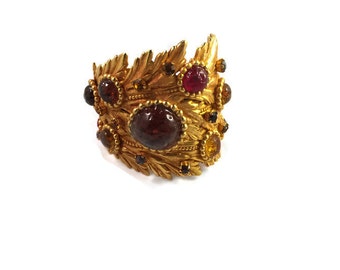 Vintage Dominique Aurientis Paris Pate de Verre Stones Foliage Cuff