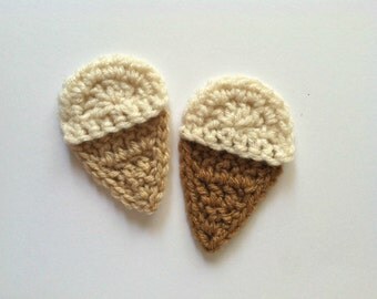 1pc 3.5" Crochet VANILLA Ice Cream Cone Applique