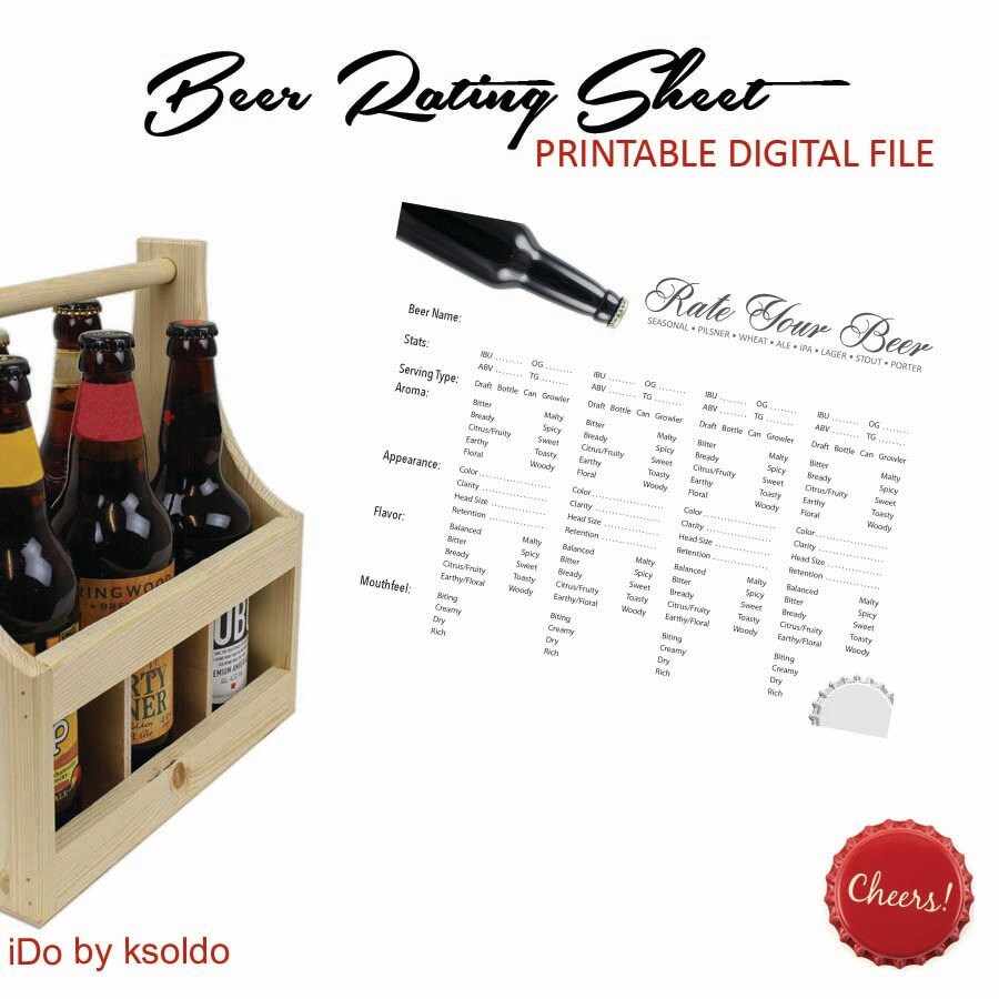 Beer Tasting Rating Sheet Score Card for up to 8 Beers