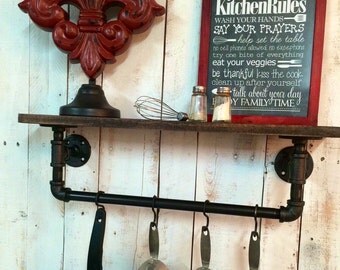 Industrial kitchen shelf, Rustic kitchen shelves, industrial shelves, wall hanging, industrial decor, coffee bar, pot and pans hanger, cafe