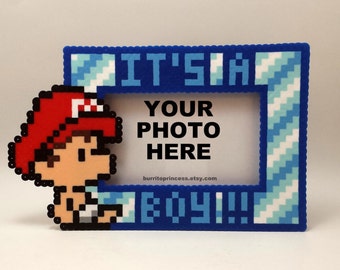 Baby Mario or Luigi Picture Frame - It's A Boy Picture Frame - Baby Shower Gift - It's A Boy - Nerdy Baby Shower - 8 Bit Baby Shower