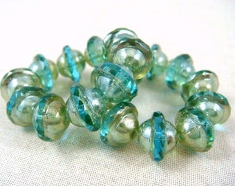 Czech Beads, Czech Glass Beads, Picasso Beads - Aqua Blue with Metallic Picasso (SAT/RJ-1891) - Czech Glass Saucer Beads - 8x10mm - Qty 10