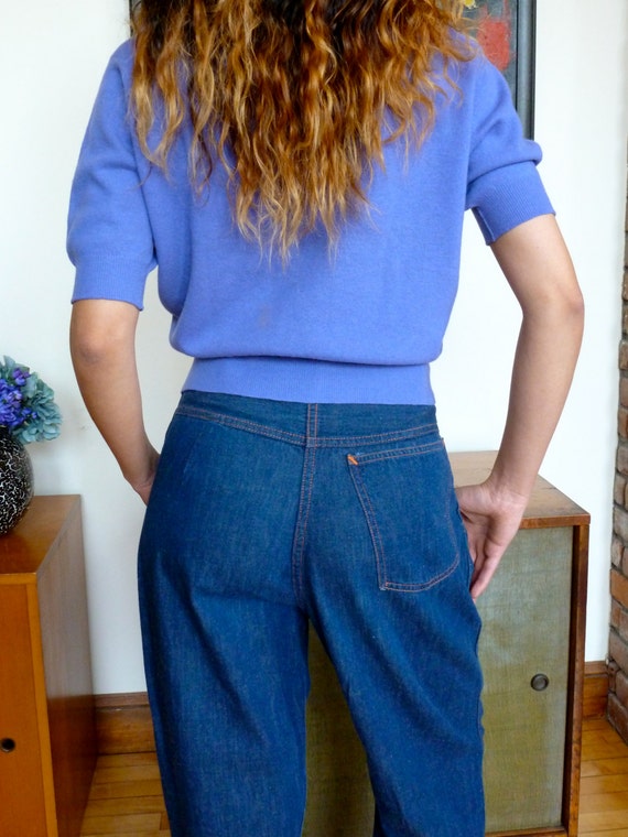 1950s Side Zipper Blue Jeans Vintage Denim 3 Pockets Orange