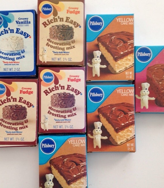 1970's Play Food Cake Mix Boxes / 8 Pieces of Easy Bake