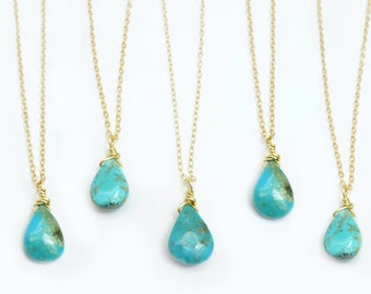 Sleeping Beauty Turquoise Necklace, Small Turquoise Necklace, Genuine Turquoise Teardrop Pendant, Native American Turquoise Jewelry Style