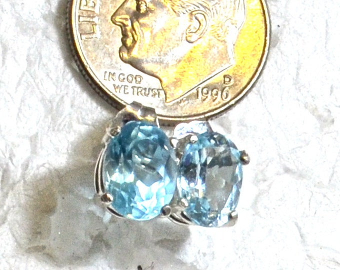 Sky Blue Topaz Studs, 8x6mm Oval, Natural, Set in Sterling Silver E951