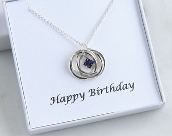 Birthstone necklace, 50th Birthday Necklace, Five Rings Necklace, Sterling Silver 5 Circles Necklace, 50th birthday gift, 5 Ring Necklace