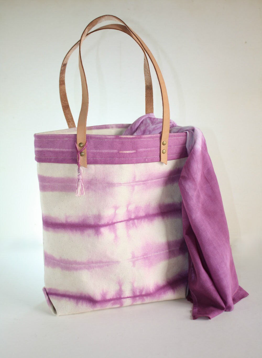 Mauve Canvas tote Shibori dye totebag Hand dye canvas tote