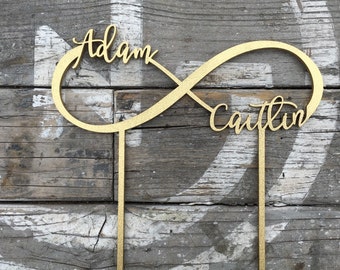 SALE! Personalized Names Infinity Wedding Cake Topper 8" inches, Custom Cake Topper, Unique Rustic Cake Topper, Cute Wedding Toppers