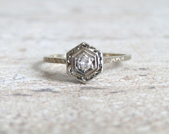 Hexagon art deco engagement ring