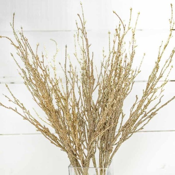 12 Gold Glitter Tree Branches Floral Decor by SparkleSoiree