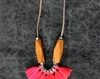 Long tassel necklace, neon tassel necklace, tassel statement necklace, fringe necklace, tribal necklace, fan necklace