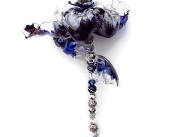 Navy Blue Wedding Bouquet, Unique Wedding Wand, jeweled wand, beaded bridal wand, navy blue flower, recycled art