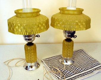 Lamp-citron yellow plastic hurricane lamp-vintage plastic