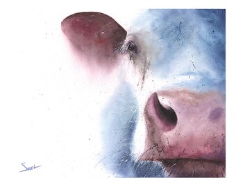 COW WATERCOLOR PRINT - farm wall decor, nursery wall art, cow art print, farm animal art, cow decor, farm decor, barn decor, cow gift