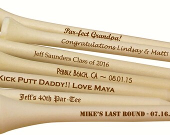 SHIPS FAST, Personalized Laser Engraved Golf Tees, Custom Engraved Wood Golf Tees, Personalized Golf Tees for Dad, Golf Gift - NATURAL