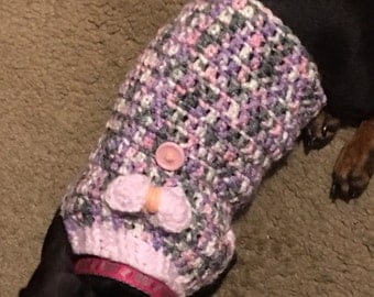 Pink and Grey Bow Dog Sweater