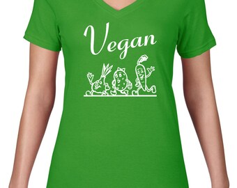 Women's V Neck, Vegan T Shirt, Vegan Tshirt, Funny Tshirt, Ringspun Cotton Vneck Tee, Funny T Shirt, Vegetable Tshirt, Semi Sheer