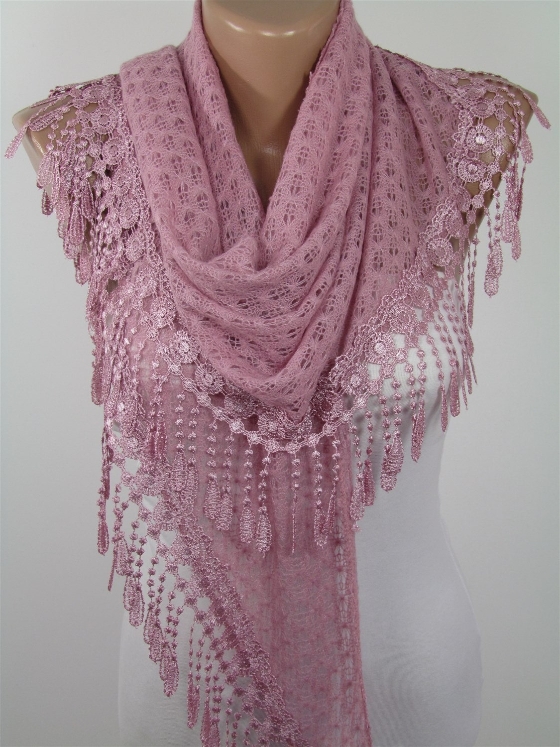 Fabric Knitted Lace Scarf Pink Scarf Shawl Fall Winter Scarf
