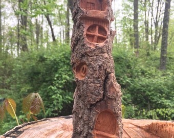 Hobbit House, Whimsical Sculpture, Wood Carving, Hand Carved Sculpture, Josh Carte, Handmade Woodworking in Ohio, OOAK Artist Sculpture Gift