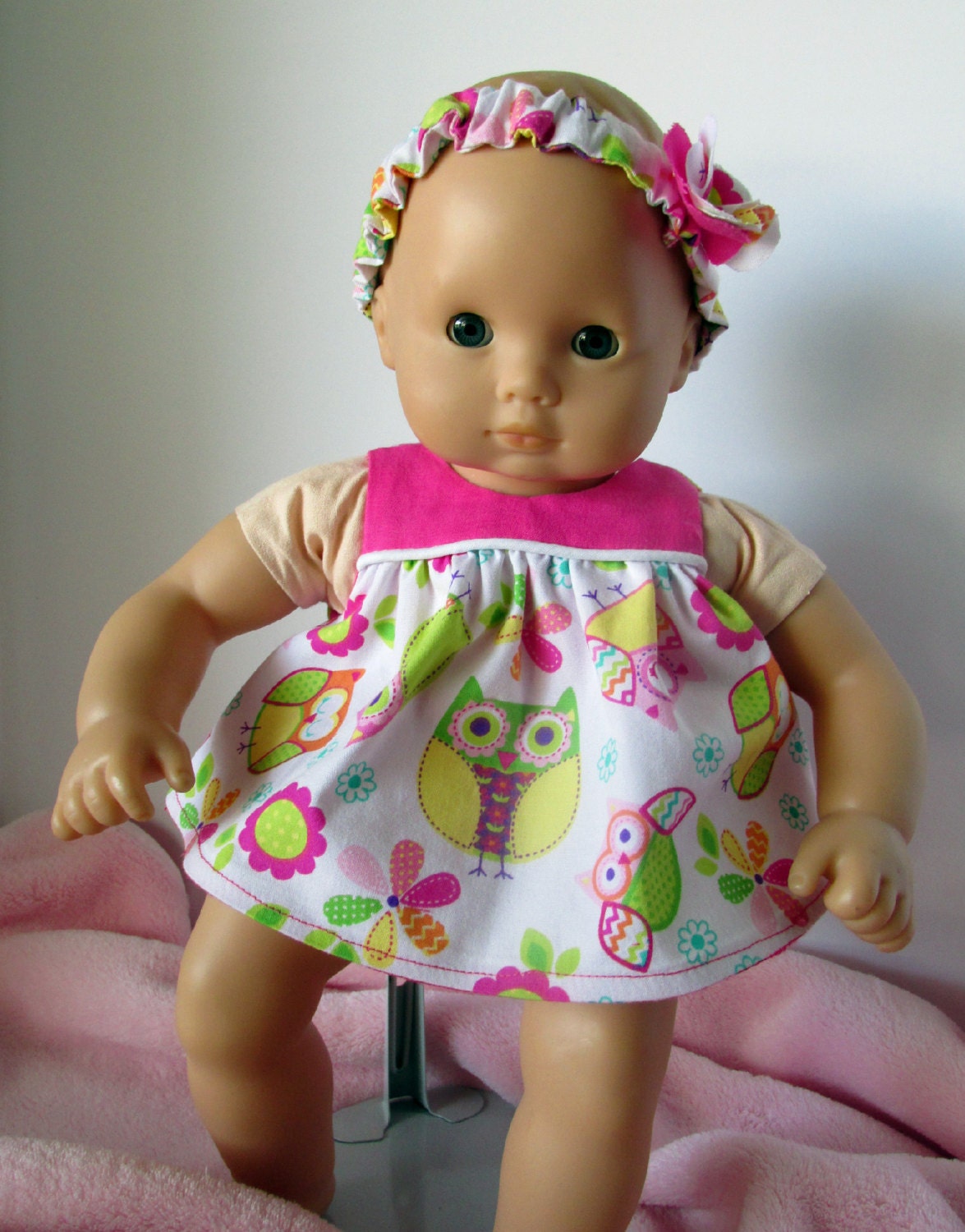 15 Inch Baby Doll Dress Pink/White Owl Dress 15 Inch Baby