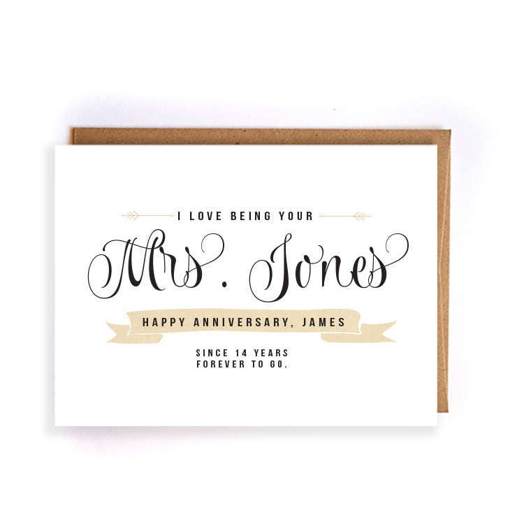 Custom name ivory  anniversary  cards for her  14th anniversary 