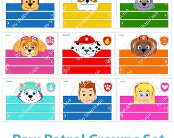 Paw Patrol Paper Crowns Set. 9 DIY Crowns Template. 9 Paw Patrol badges. Paw Patrol Photo Booth Props Template kit. DIGITAL