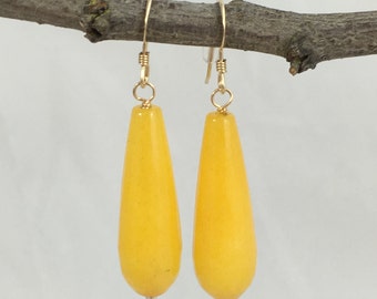Yellow Faceted Jade Earrings, 14K Gold Fill Ear Wires