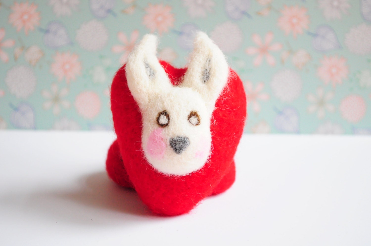 Needle Felted Heart Bunny Rabbit Valentine's Day