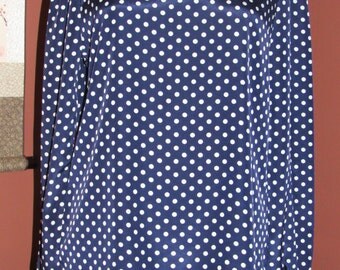 Navy and White Polka Dot Satin Blouse - Size Large