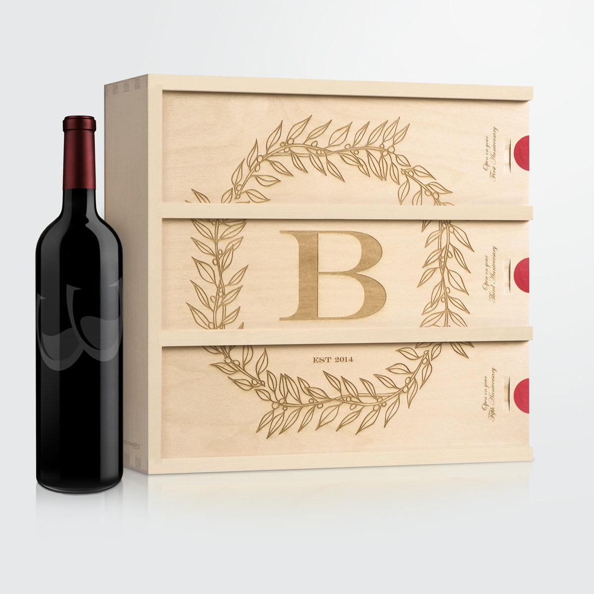 Anniversary Wine Box Monogram Cottage // Personalized