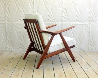 Arne Hovmand Olsen Rosewood Oak Danish Lounge Chair for Randers MobelFabrik New Grey Maharam Hallingdal Mid Century Modern 50's 60's Retro
