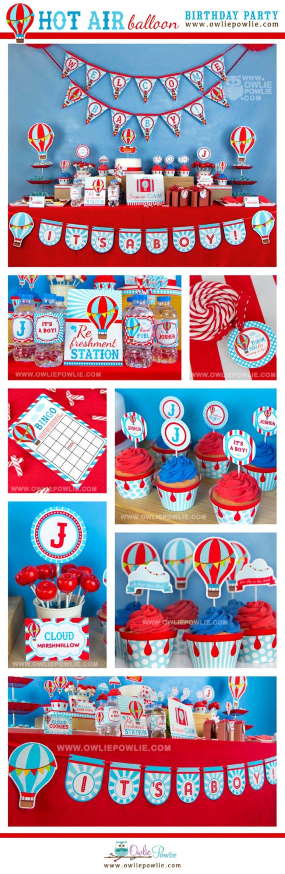 Hot Air Balloon BABY Shower Party Printable Package & Invitation, INSTANT DOWNLOAD, You Edit Yourself with Adobe Reader Il_570xn
