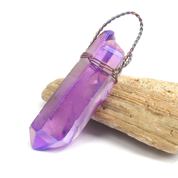 Purple Rose Aura Quartz Pendant Iridescent by ABSBeadSupplies