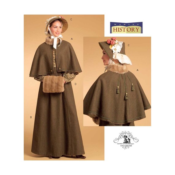 Historical Costume Civil War Era Cape Skirt Bonnet and Fur