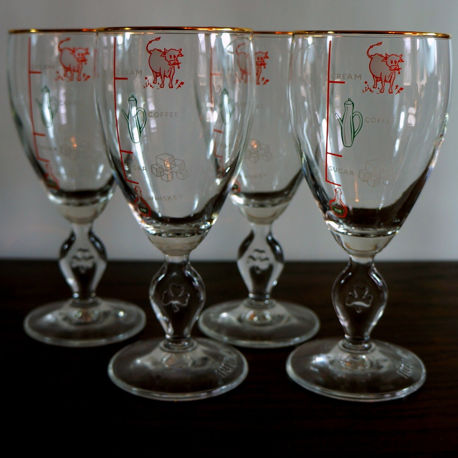 Irish Coffee Glasses 1950s Vintage Barware Set Four 4 Recipe