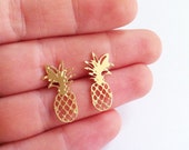 Pineapple Earrings, Gold Earrings, Post Earrings, Gold Pineapple