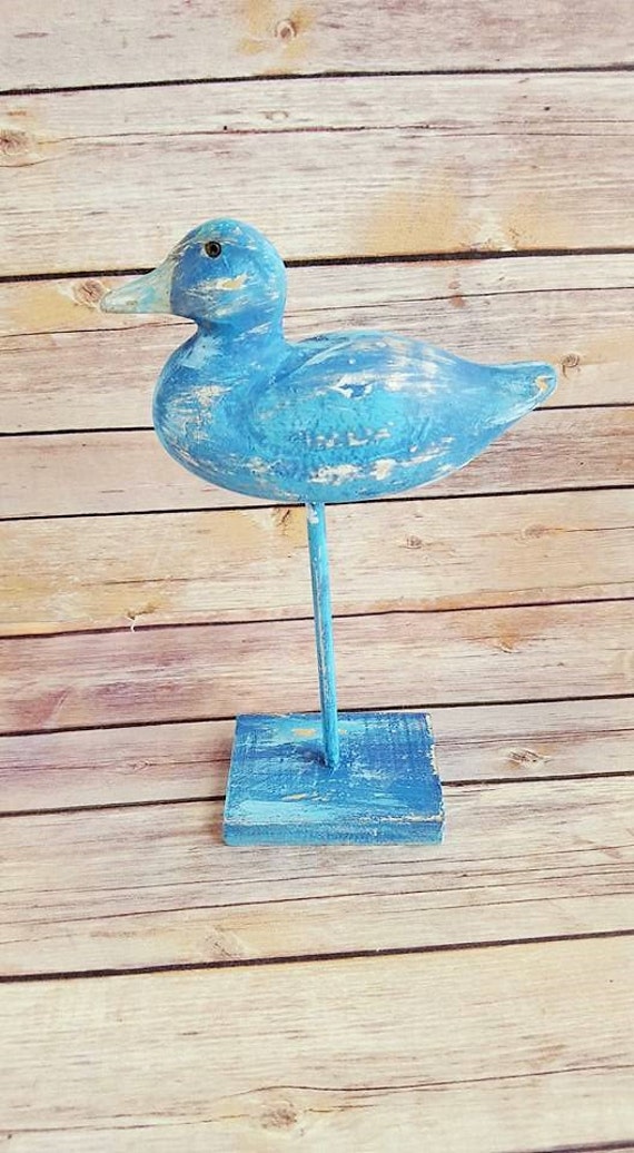 Duck Wooden Shelf Decor Turquoise Mini Duck Decoy Up Cycled
