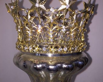Metal Star Crown, Ornate Gold Crown, Cake Topper, Wedding Cake Topper, Rhinestone Crown, Religious Crown, Bridal Crown, Wedding Crown